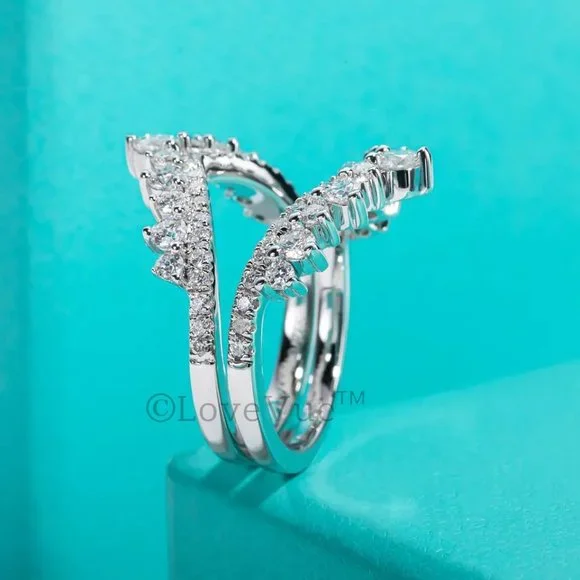 Elegant Diamond Moissanite Chevron Ring Band Enhancer - Picture 4 of 16